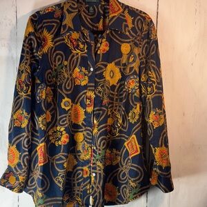 Ralph Lauren Elegant Navy and Gold Patterned Shirt